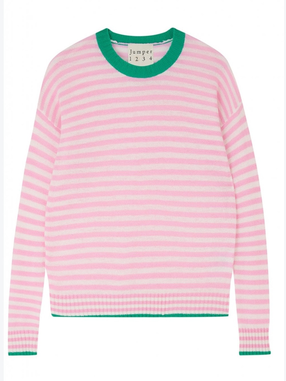 Jumper 1234 || Cashmere Tipped Crew in Pink Cream Stripe Crewneck Sweater 1 / XS